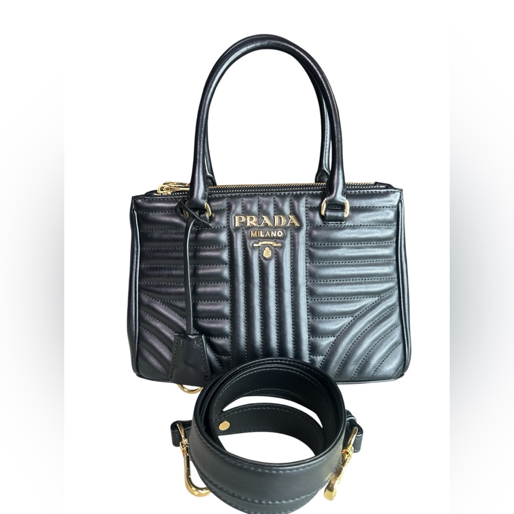 Prada Black Quilted Satchel with Gold Accents